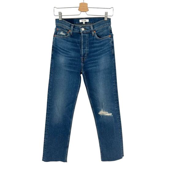 RE/DONE 70s Stove Pipe Jeans Worn True Indigo Blue Denim Size 26 - Picture 2 of 15